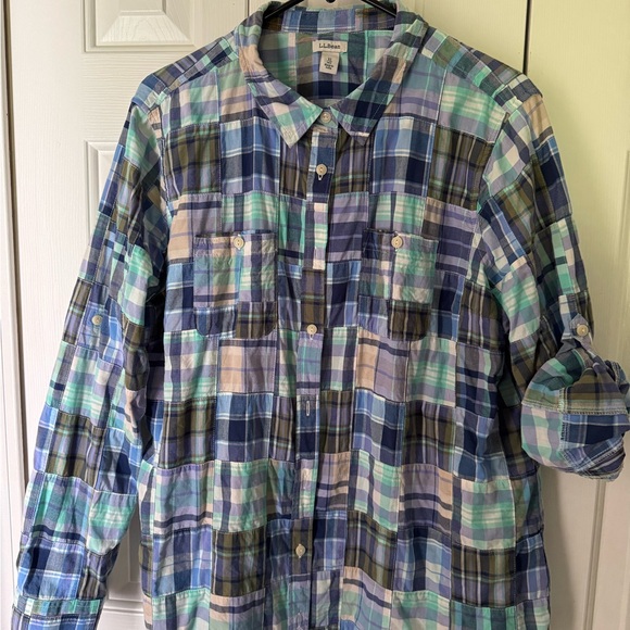 BUNDLEof 2 L.L. Bean Madras Plaid button front Shirts - Picture 3 of 4